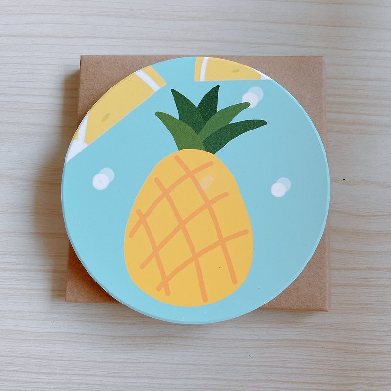 Pineapple round absorbent coaster - ที่รองแก้ว - เครื่องลายคราม ขาว