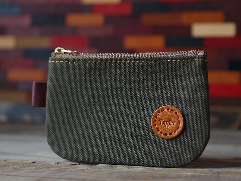 Canvas × Nume leather pouch mini - กระเป๋าเครื่องสำอาง - ผ้าฝ้าย/ผ้าลินิน สีเขียว