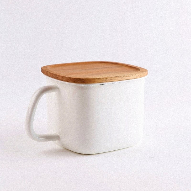 木製カバーカップ容器 - 調理器具 - 琺瑯 ホワイト