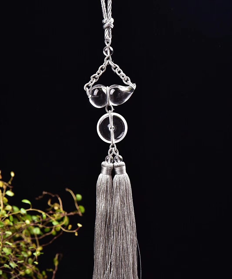 Original design treasure gourd car hanging room hanging with natural white crystal gourd and safety buckle Ping Fu Lu - Charms - Crystal 