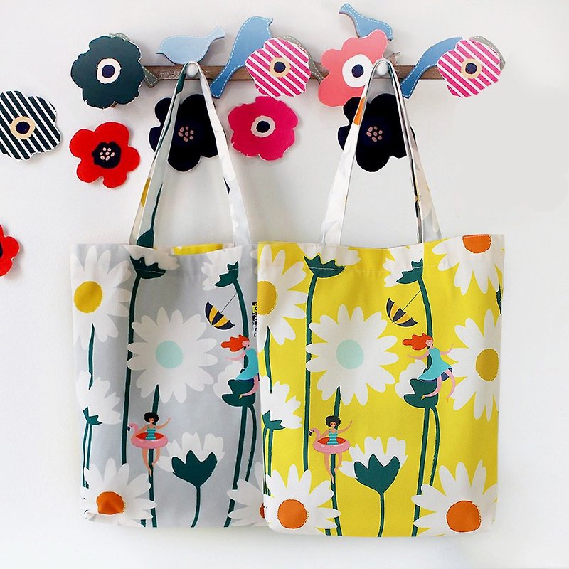 2 ways color canvas tote bag, Flower tote bag, Shopping bag - Handbags & Totes - Polyester 