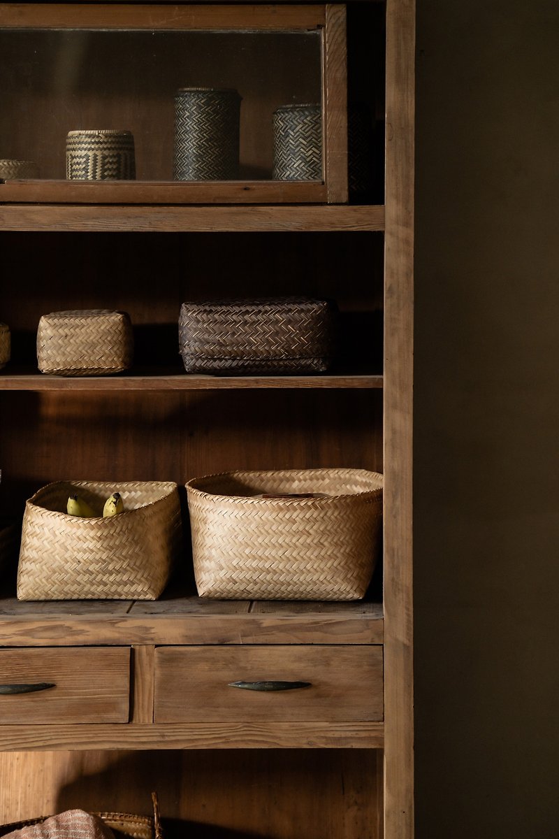 Handmade bamboo storage open basket in two sizes and four colors - กล่องเก็บของ - ไม้ไผ่ สีกากี