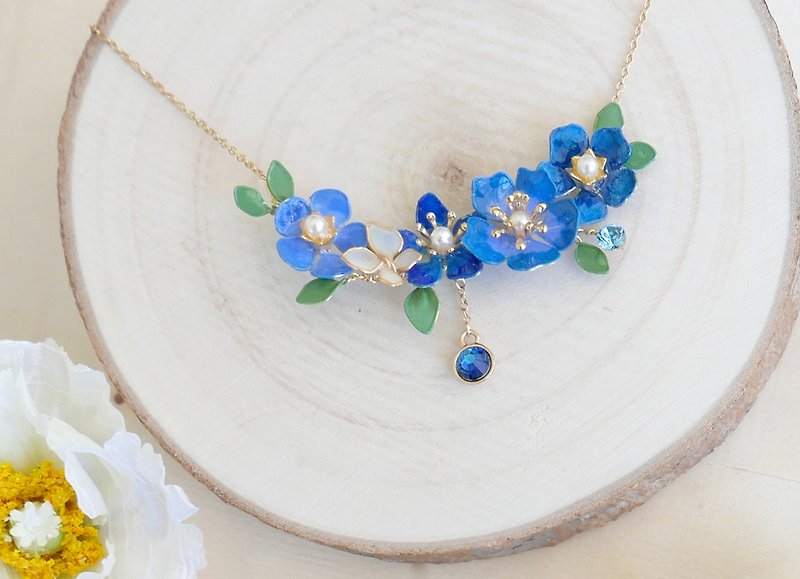 Aramore blue line copper flower hanging stellar stone necklace ﹝ 单 production ﹞ - Chokers - Other Materials 