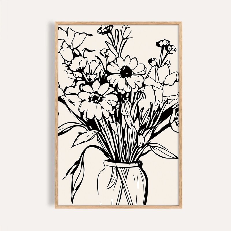 黑白花語 Monochrome Bloom / 黑白花卉插畫掛畫 - 海報/掛畫/掛布 - 紙 