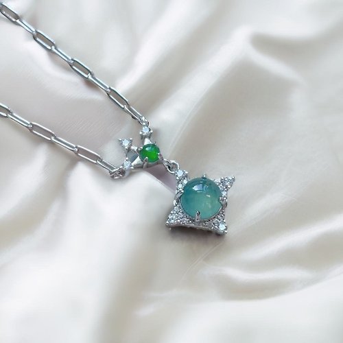 瓔珞珠寶盒 E.L.Jewelry Box 冰藍水翡翠蛋面設計款項鍊 925純銀鑲嵌 | 天然翡翠A貨 | 送禮