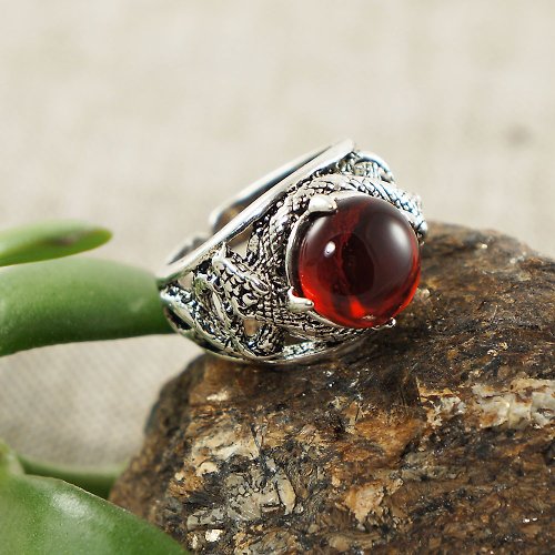 AGATIX Ruby Cherry Red Glass Silver Snake Unisex Adjustable Free Size Ring Jewelry Gift