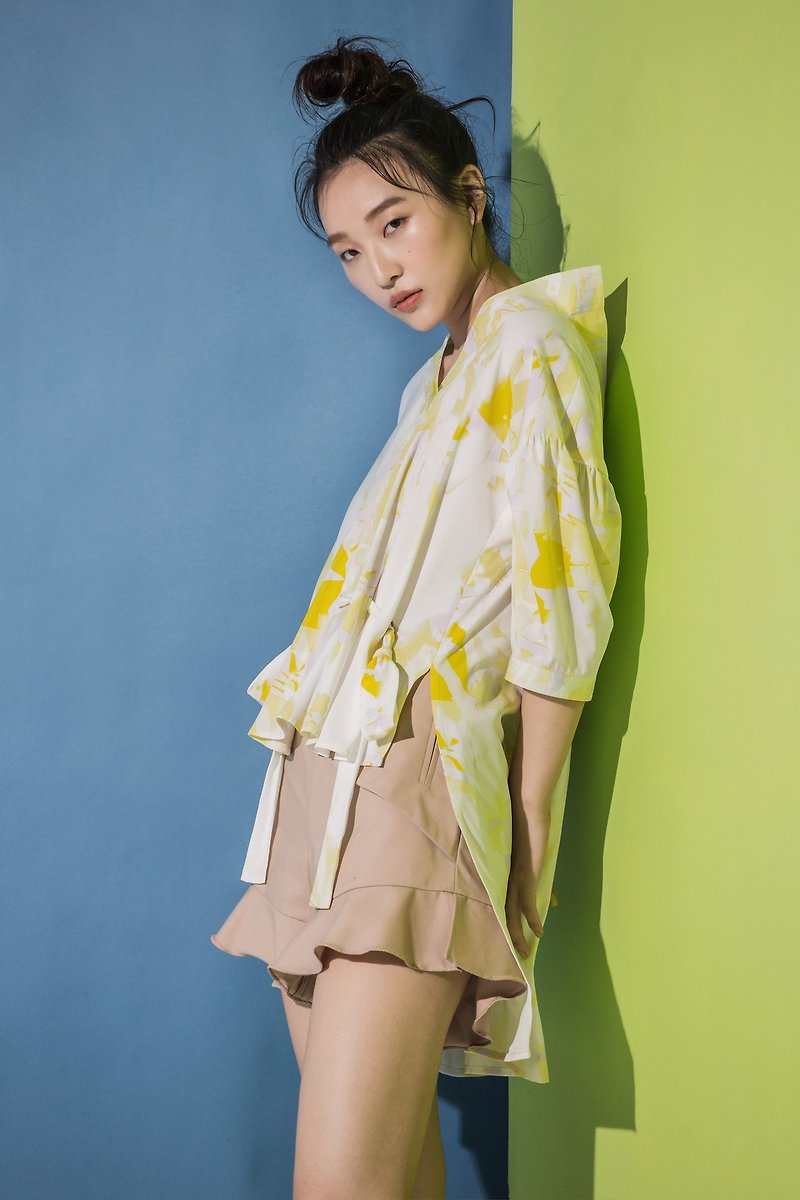Striped print top - เสื้อผู้หญิง - เส้นใยสังเคราะห์ สีเหลือง