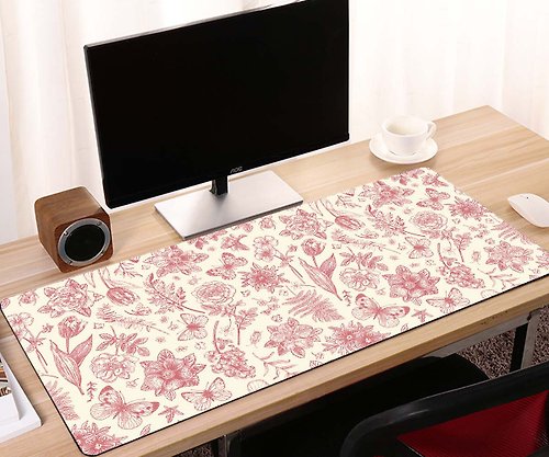 一人窩 SINGLE NEST 多用途防水止滑辦公桌墊滑鼠墊餐墊(可來圖客製尺寸)粉色復古印花
