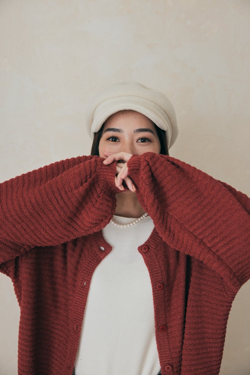 Take a walk with you Puff sleeve knitted jacket - black tea (red) - Women's Sweaters - Other Man-Made Fibers Pink