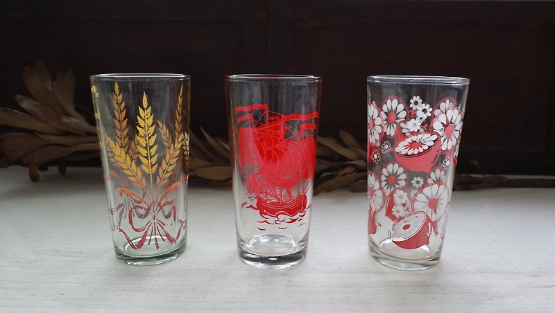 Early Water Cup - Celebration / Sailing / Lemon Blossom (Tableware / Old / Old / Glass / Flower / Taiwan) - แก้ว - แก้ว หลากหลายสี