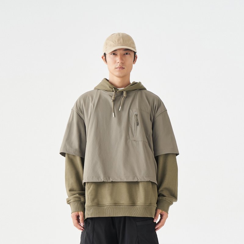 TopBasics 假兩件連帽衛衣 - 中性衛衣/T 恤 - 棉．麻 綠色