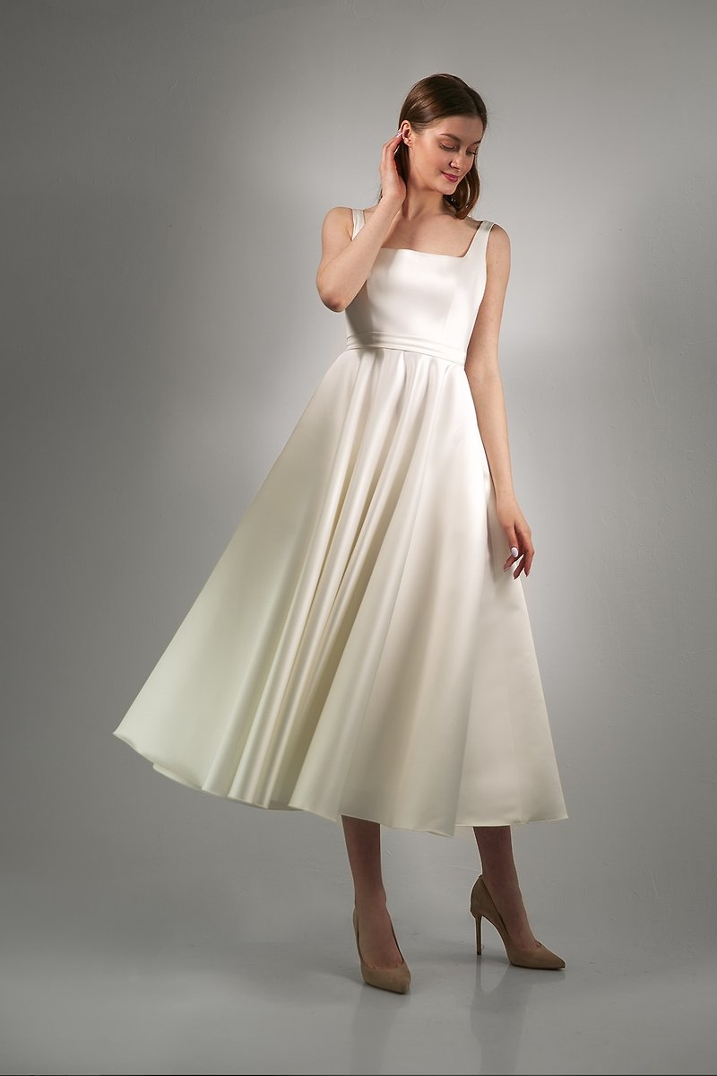 Satin wedding dress Midi wedding dress Civil wedding dress VLADA MIDI - Evening Dresses & Gowns - Polyester White