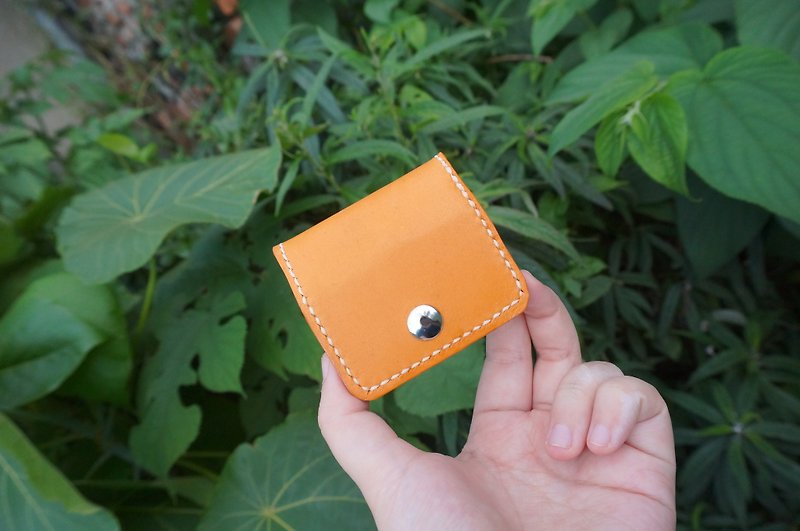 Square leather coin purse / lettering - กระเป๋าใส่เหรียญ - หนังแท้ สีส้ม