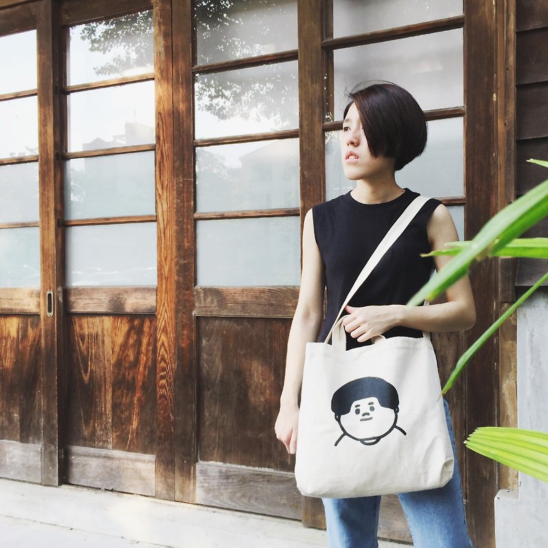 Portable/shoulder dual-use canvas bag - Jietai half body - กระเป๋าแมสเซนเจอร์ - ผ้าฝ้าย/ผ้าลินิน ขาว