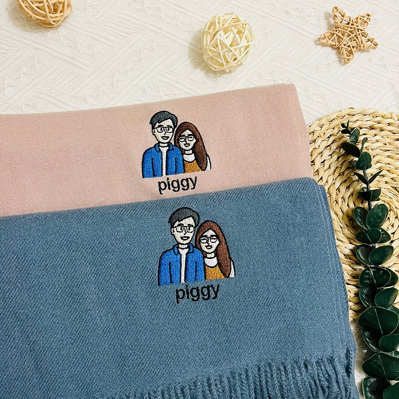 [Valentine's Day Gift Customized Couple's Outfits with Face Painting] Additional Purchase - Embroidered Neck Scarf - Knit Scarves & Wraps - Polyester Gray