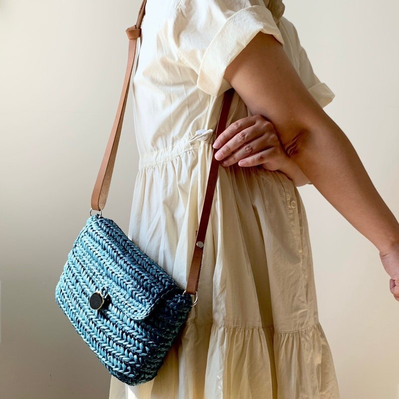 Three-dimensional fish bone carry-on bag∣ Crochet. Straw bag. Three uses: side carry, shoulder carry and hand carry - Messenger Bags & Sling Bags - Cotton & Hemp Multicolor