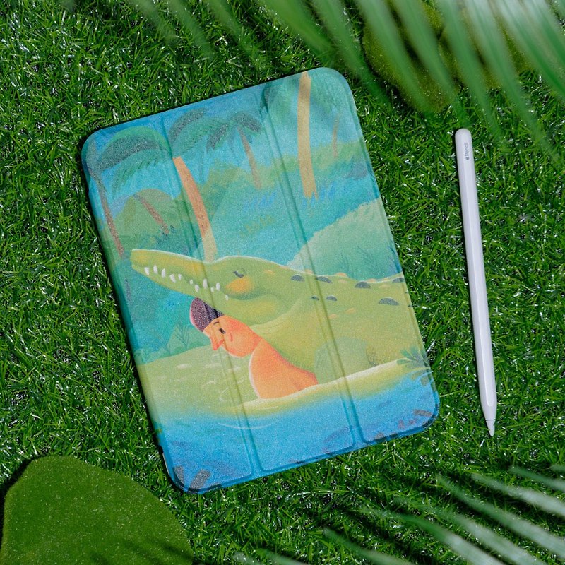 贈平板包 | iPad 插畫家聯名保護殼【最好的鱷魚朋友】右側筆槽款