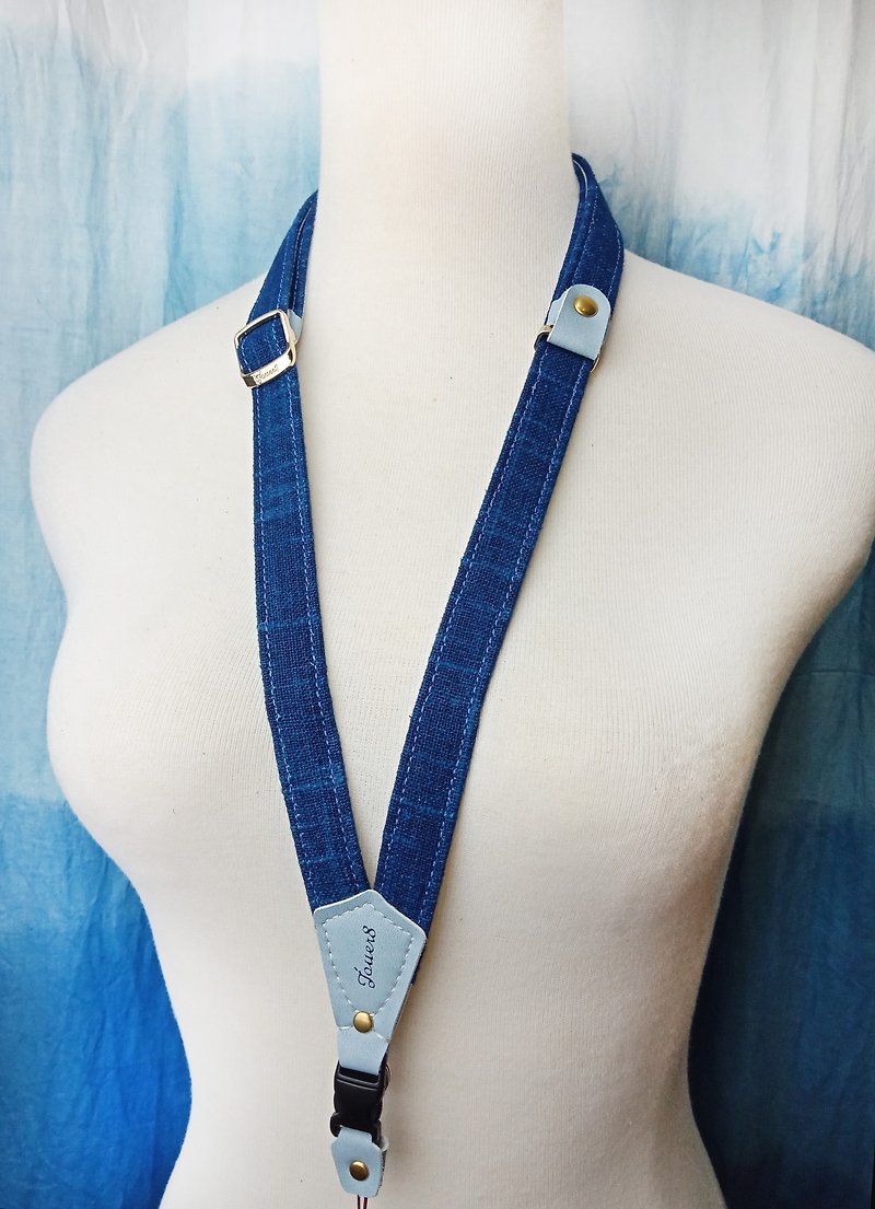 1.8 Adjustable mobile phone strap neck hanging-night color-hand-made blue dyed fabric - เชือก/สายคล้อง - ผ้าฝ้าย/ผ้าลินิน สีน้ำเงิน