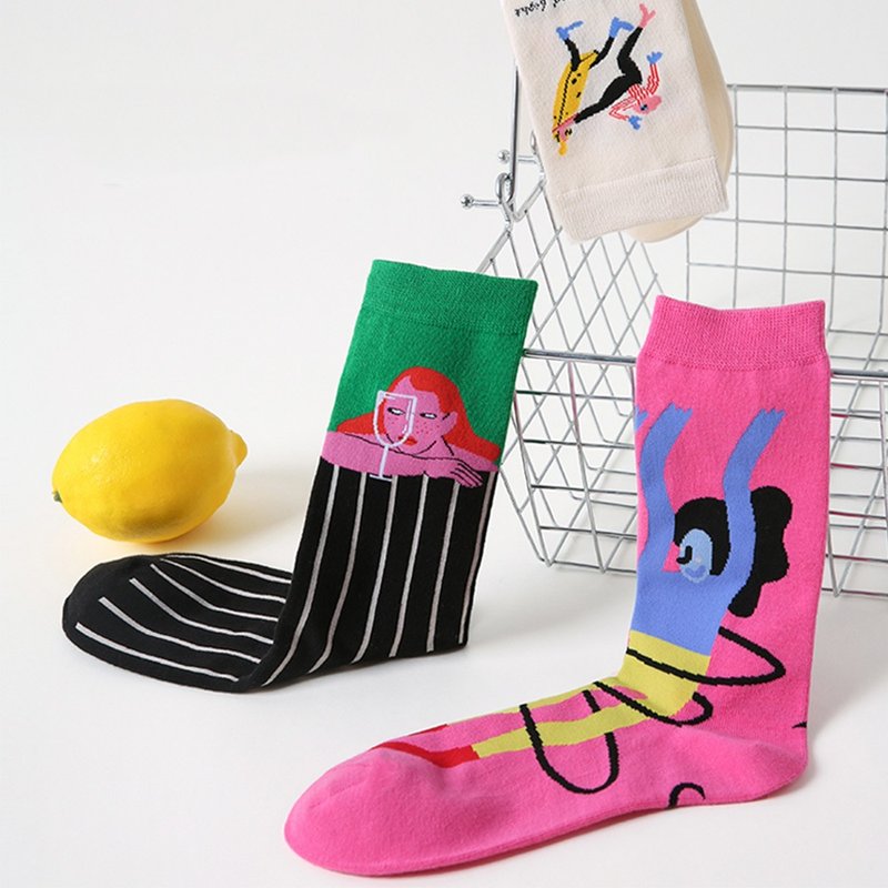 Creative cartoon color sports cotton socks - ถุงเท้า - ผ้าฝ้าย/ผ้าลินิน 