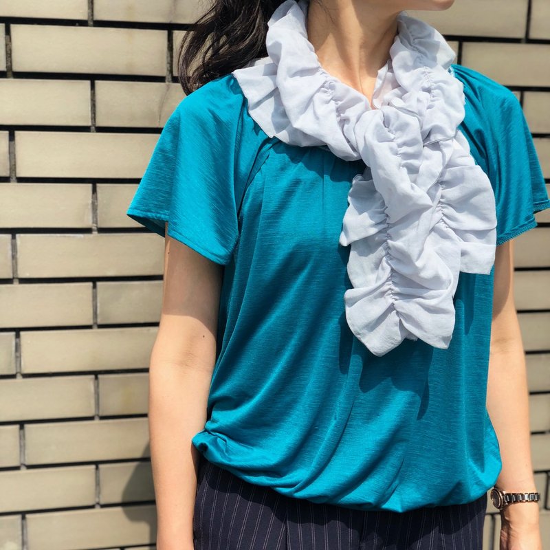 Ballett Plain Shirring Scarf, Grey, Very Popular, Soft and Fluffy, Easy to Put on with One Touch, 100% Cotton, Made in Japan - ผ้าพันคอ - ผ้าฝ้าย/ผ้าลินิน สีเทา