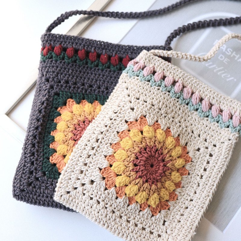 Small side bag | Nuanyangcancan/ Woven bags, knitted bags, customized gifts - กระเป๋าถือ - ผ้าฝ้าย/ผ้าลินิน ขาว