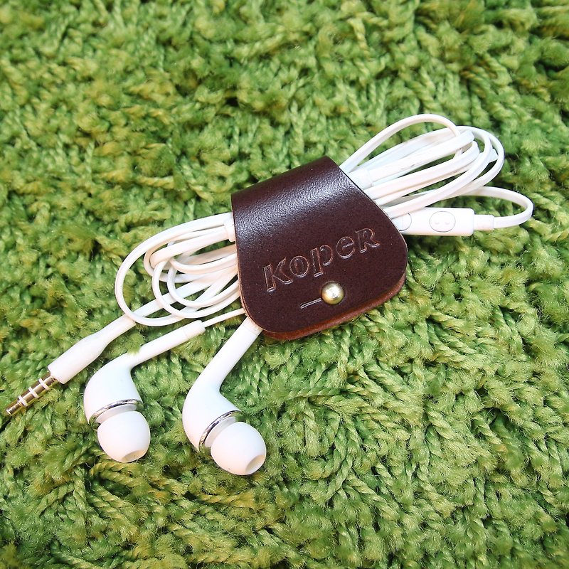 【手工皮革】耳機集線器-深咖啡(MIT台灣製造) - 捲線器/電線收納 - 真皮 咖啡色