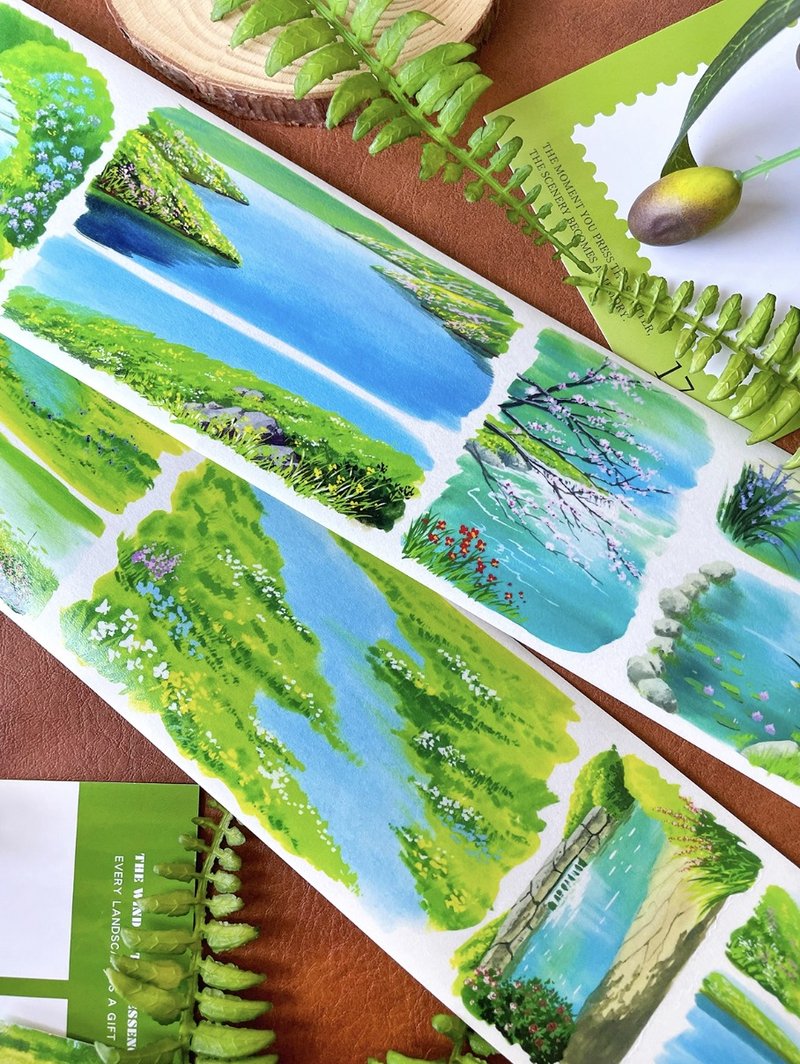 流景映淵 小河流水 池畔小山 水彩風景 PET 和紙膠帶 - 紙膠帶/和紙/PET - 其他材質 多色