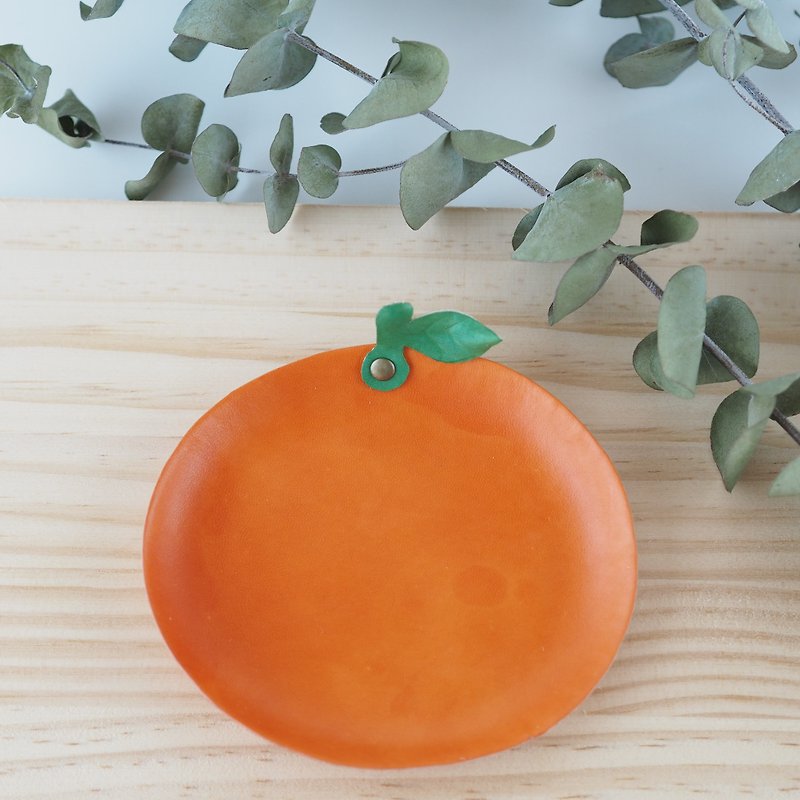 Small orange leather plate jewelry plate orange - Items for Display - Genuine Leather Orange
