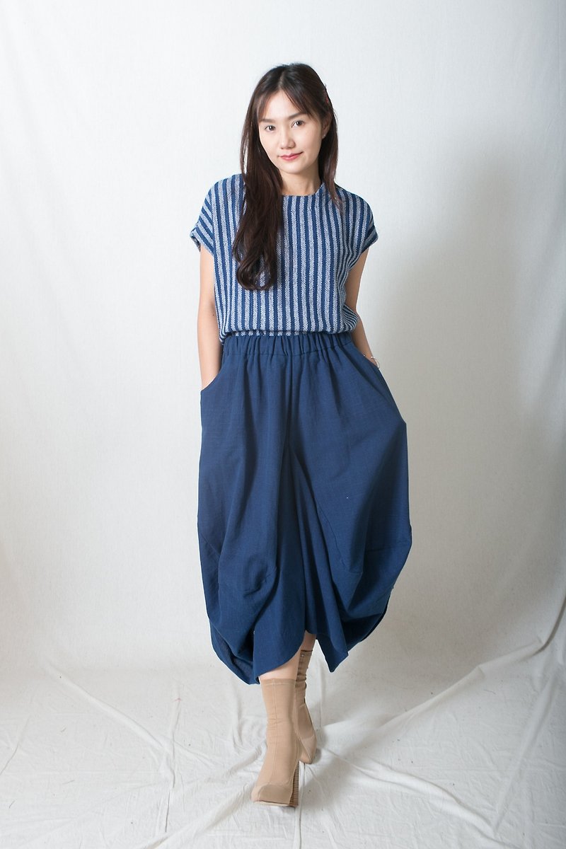 W Balloon Skirt - 裙子/長裙 - 棉．麻 藍色