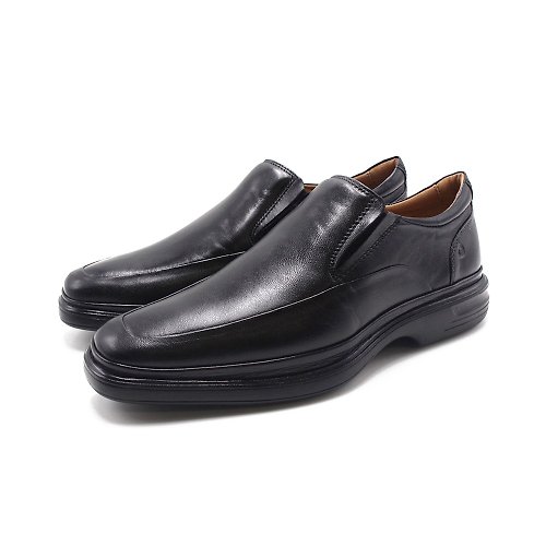 米蘭皮鞋Milano Sollu 巴西專櫃 真皮小方頭輕盈舒適記憶墊皮鞋-黑
