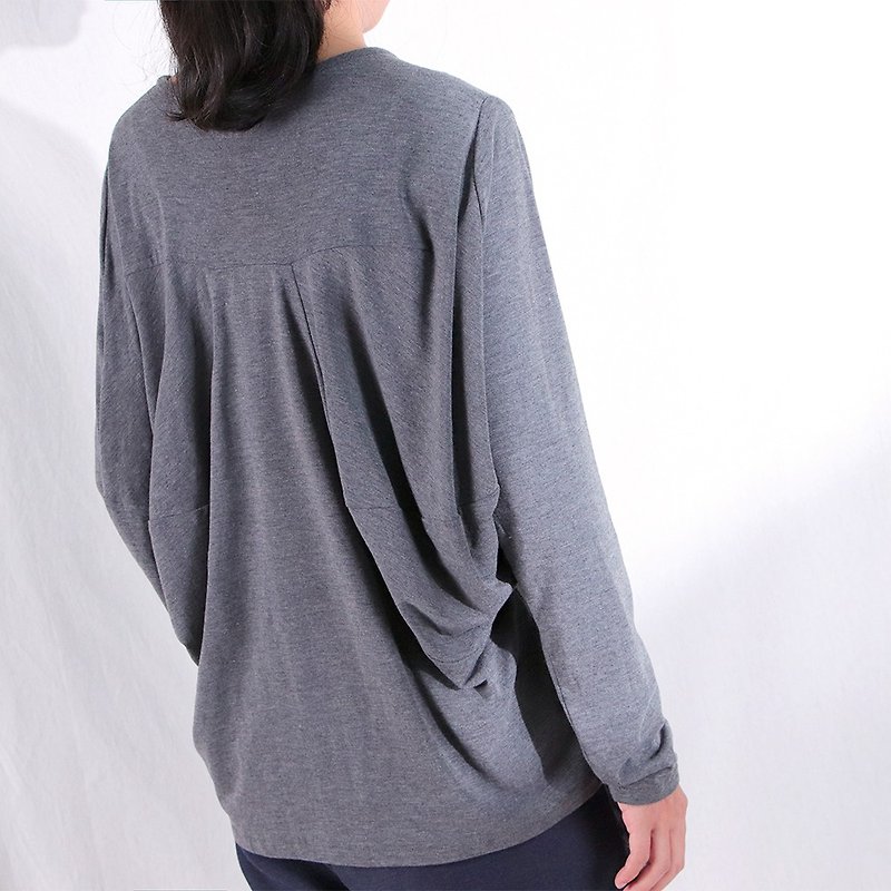 Grey / Fluffy top with side / T1193 - Women's Tops - Cotton & Hemp Gray