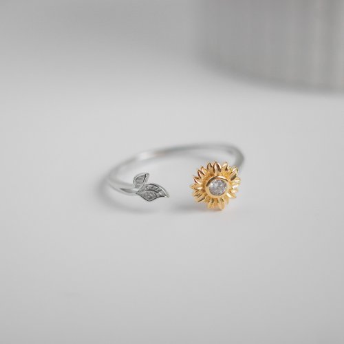 SV925 ひまわりオープンリング 向日葵リング サイズ調整可能