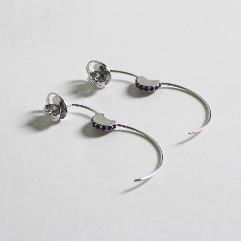 Special Mollis Earrings (Amethyst) sand blast finishing - 耳環/耳夾/耳骨夾 - 純銀 