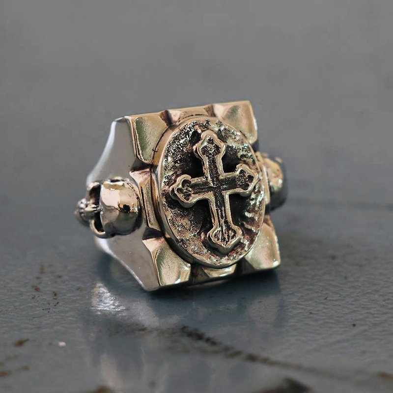 Vintage Mexican Biker Ring Skull Cross Christ Jesus sterling silver men pirate - General Rings - Other Metals Silver