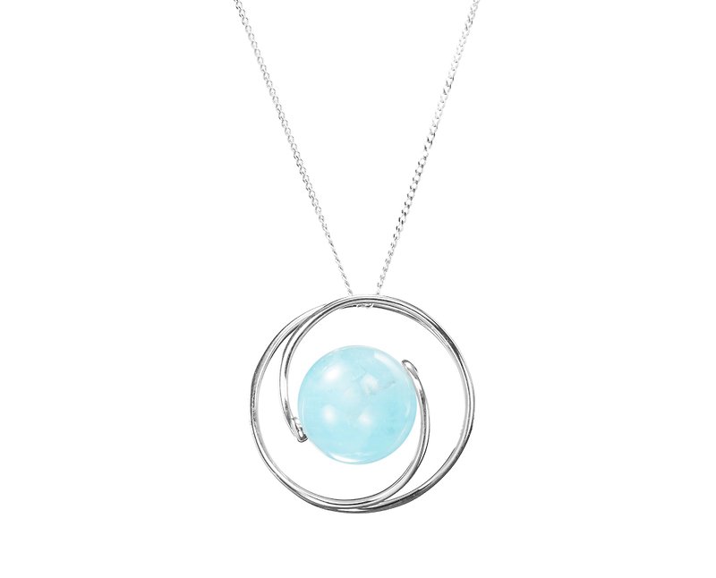 14k Aquamarine Necklace, Ocean Blue Gemstone Jewelry, March Birthstone Pendant - Collar Necklaces - Precious Metals Blue
