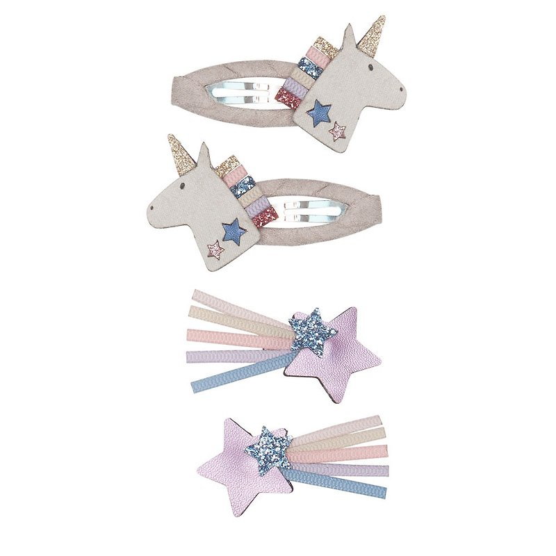 British Mimi & Lula SS24_Space World_Pastel Unicorn Comprehensive Hair Clips 4 in - Baby Accessories - Polyester 