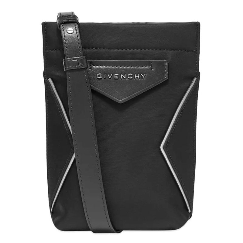 全新 GIVENCHY灰黑色手機電話袋斜孭袋小廢包包手袋 法國奢侈名牌 - 側背包/斜背包 - 真皮 黑色