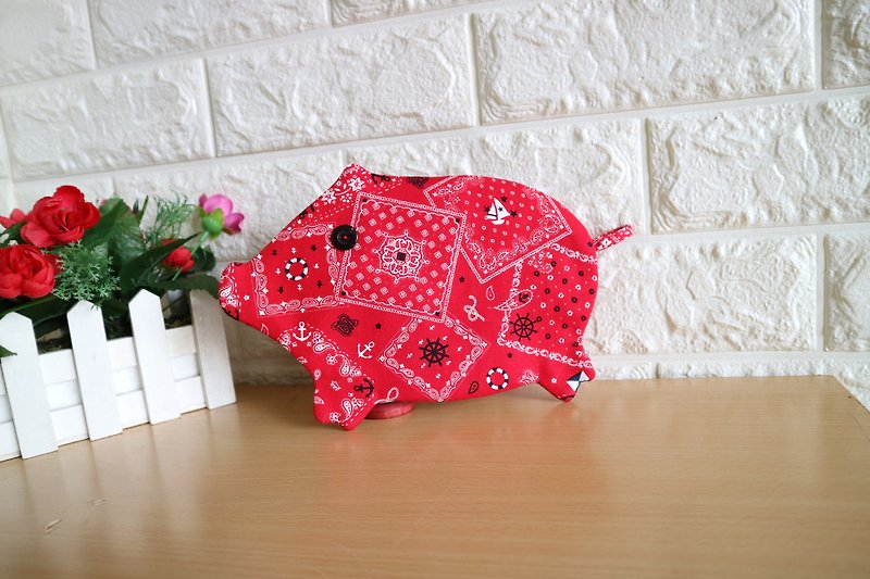 Pig Fu full zipper red bag purse ~ red stamp - Chinese New Year - Cotton & Hemp Red