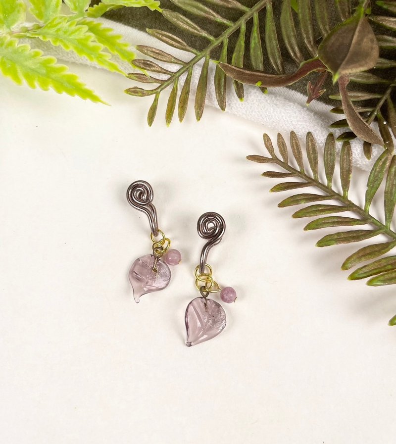 Greenhouse small transparent leaf painless Clip-On/Lilac - ต่างหู - โลหะ 