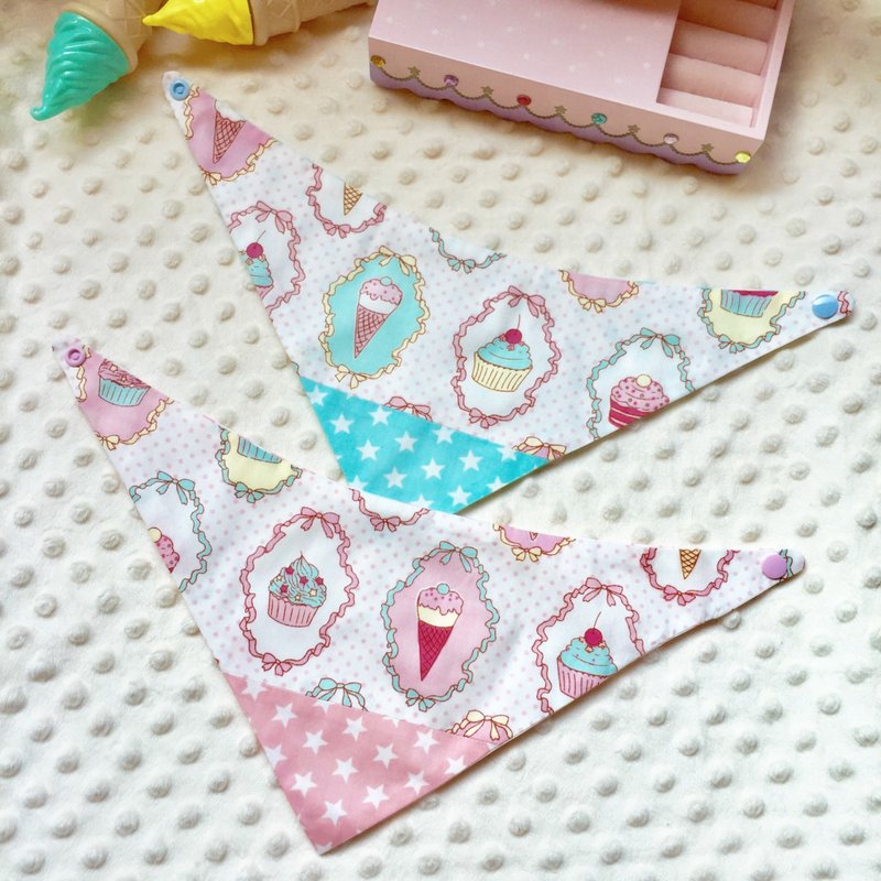 Handmade baby bib bibs (optional set of 2) ~ Ice cream / Small pollen / Blue - ผ้ากันเปื้อน - วัสดุอื่นๆ สึชมพู