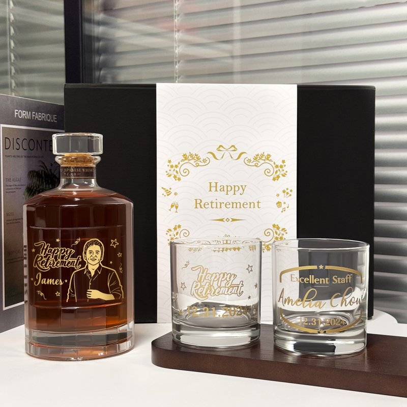 Retirement gift | Customized portrait engraving to celebrate high-end whiskey glass set commemorative gift - Wine, Beer & Spirits - Glass 