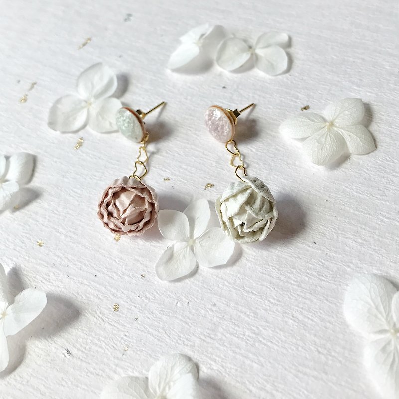 Rose hand-made love earrings can be modified ear clip Valentine's Day gift - Earrings & Clip-ons - Porcelain Pink