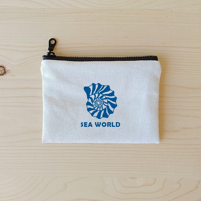 SEA WORLD_shellコインバッグ - 小銭入れ - コットン・麻 ブルー