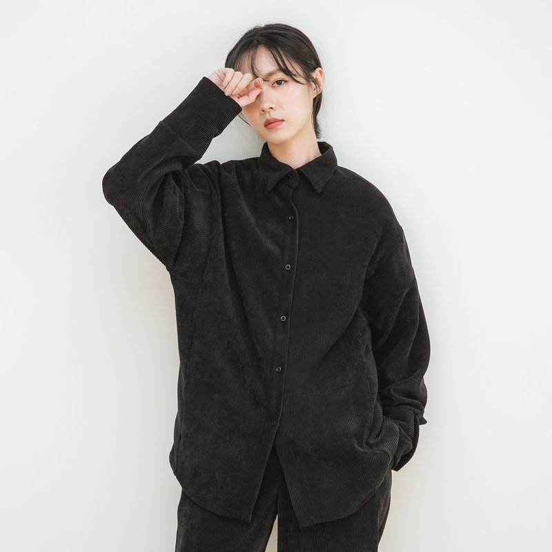 Billow_浪跡剪接襯衫_20AF051_黑 - 女大衣/外套 - 棉．麻 黑色