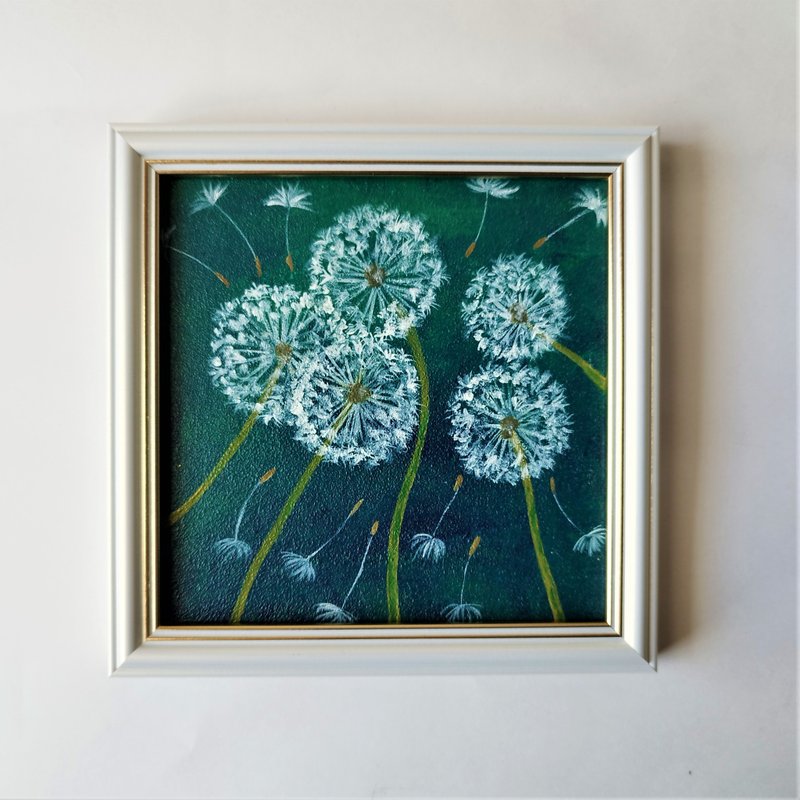 蒲公英是一件藝術品。蒲公英花束原畫。蒲公英花牆裝飾 - 壁貼/牆壁裝飾 - 壓克力 藍色