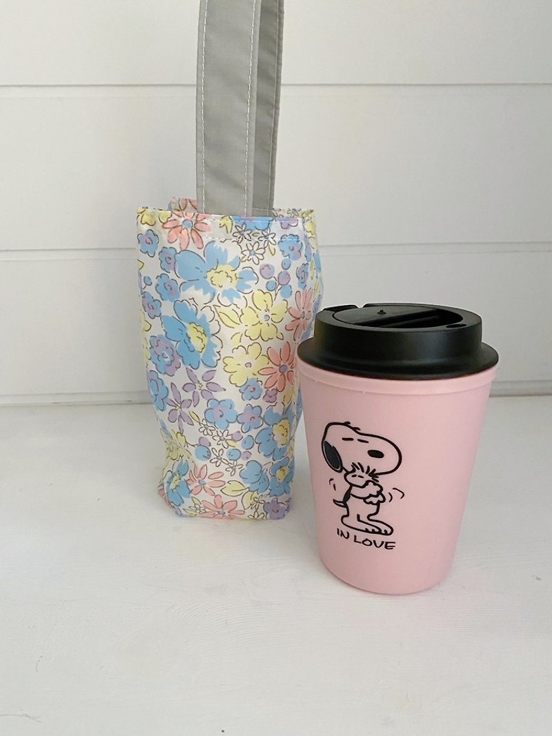 hairmo anti-splashing single cup beverage tote bag-pink flower sea (ice dam / hand crank / thermos / elephant cup) - Beverage Holders & Bags - Nylon Purple