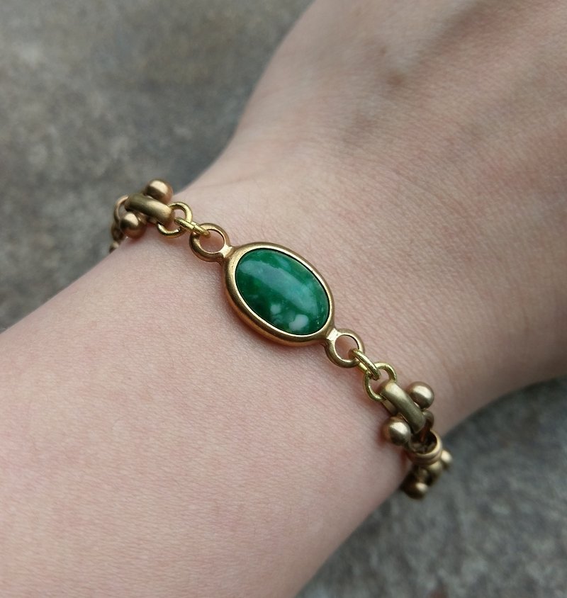 苔蘚深綠古董玻璃黃銅手鍊 - 手鍊/手環 - 其他金屬 綠色