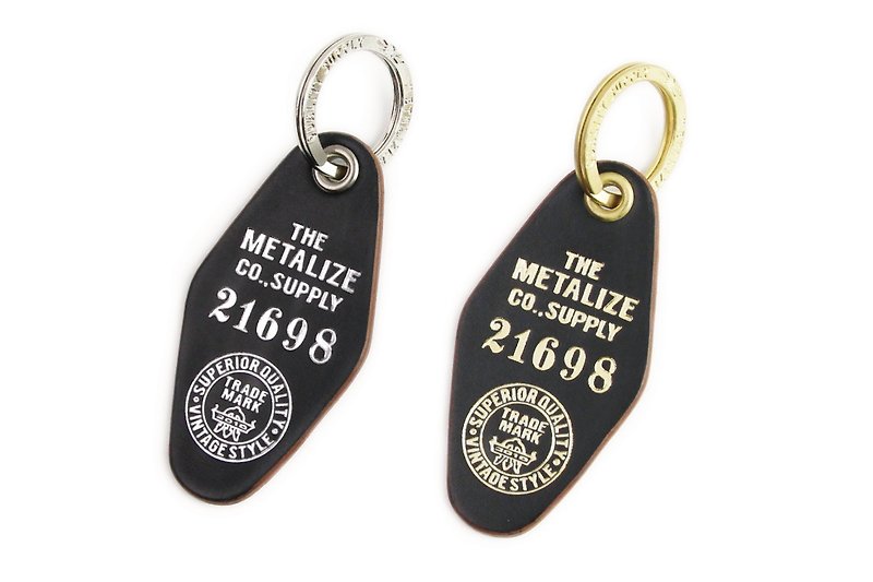 【METALIZE】復古燙金皮革飯店牌 - 鑰匙圈/鎖匙扣 - 真皮 黑色