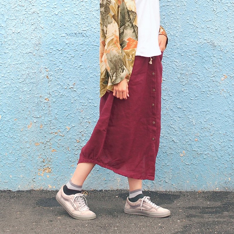 Maverick Village手作りコットンリネンルーズドレス[Yan Hongfei]ダークパープルC-18売り切れ - スカート - コットン・麻 レッド