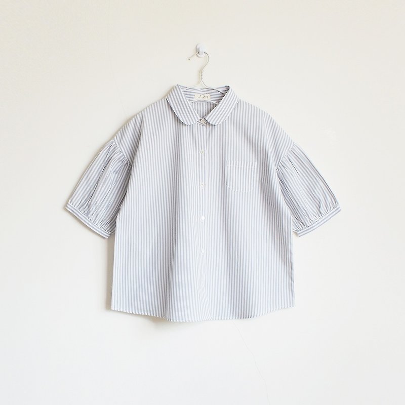 japanese cotton puff sleeve blouse : gray - 女裝 上衣 - 棉．麻 灰色